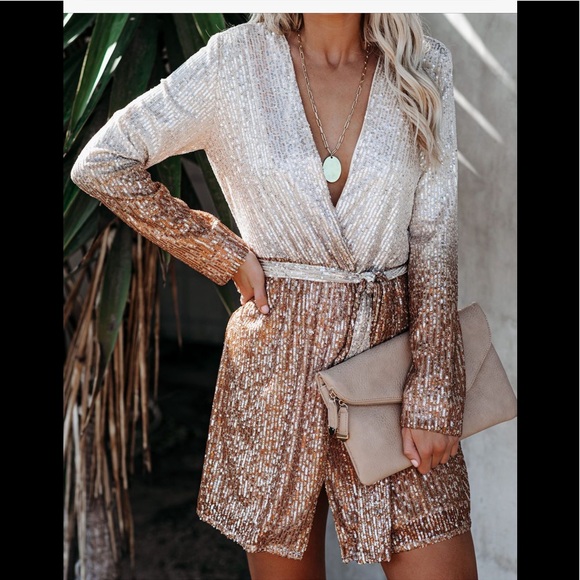 Vici Dresses & Skirts - Vici long sleeve wrap sequin dress